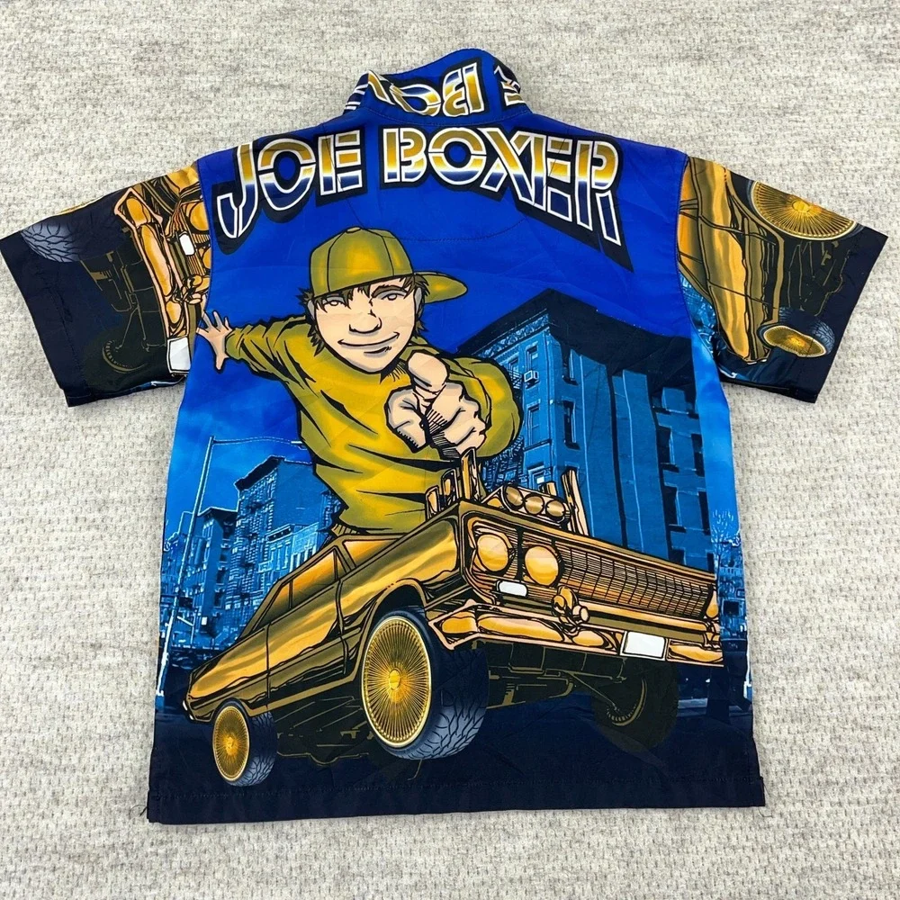 Vintage Y2K Joe Boxer Shirt Boys Size 8 Button Up Low Rider AOP Hip Hop Baggy - Picture 2 of 9
